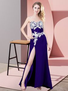 Elegant Floor Length Lace Up Evening Dress Purple for Prom and Party and Military Ball with Lace and Appliques