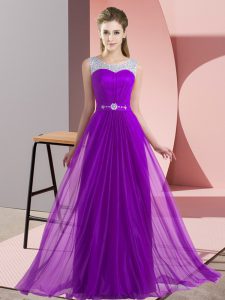 Eye-catching Purple Lace Up Quinceanera Court of Honor Dress Beading Sleeveless Floor Length