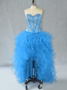Designer Baby Blue Sweetheart Lace Up Beading and Ruffles Evening Party Dresses Sleeveless