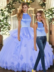 Clearance Tulle Sleeveless Floor Length Quinceanera Gowns and Beading and Appliques