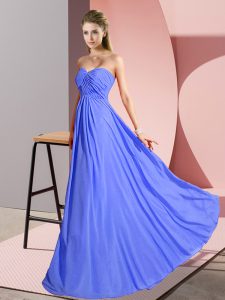 Blue Sleeveless Ruching Floor Length Prom Dress