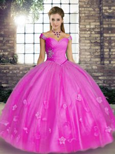 High Class Lilac Lace Up 15th Birthday Dress Beading and Appliques Sleeveless Floor Length