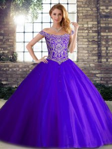 Enchanting Purple Sleeveless Brush Train Beading Quinceanera Dresses