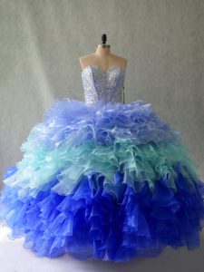 Noble Multi-color Sleeveless Floor Length Beading and Ruffles Lace Up Sweet 16 Dress