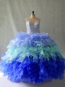 Noble Multi-color Sleeveless Floor Length Beading and Ruffles Lace Up Sweet 16 Dress