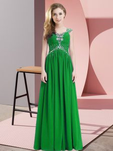 Adorable Empire Prom Dress Green Straps Chiffon Cap Sleeves Floor Length