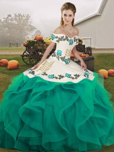 New Style Tulle Sleeveless Floor Length 15 Quinceanera Dress and Embroidery and Ruffles