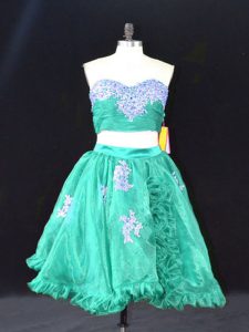 Turquoise Sweetheart Neckline Appliques and Ruffles Dress for Prom Sleeveless Zipper