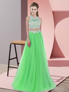 Tulle Halter Top Sleeveless Zipper Lace Court Dresses for Sweet 16 in Green