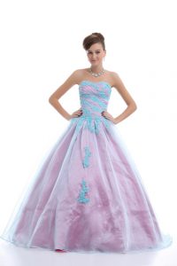 Fashion Organza Sweetheart Sleeveless Lace Up Appliques 15 Quinceanera Dress in Light Blue