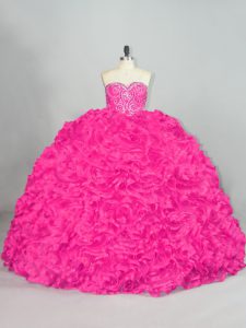 Flirting Hot Pink Sweet 16 Dresses Sweetheart Sleeveless Brush Train Lace Up