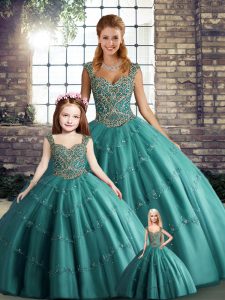 Colorful Straps Sleeveless Tulle Vestidos de Quinceanera Beading and Appliques Lace Up