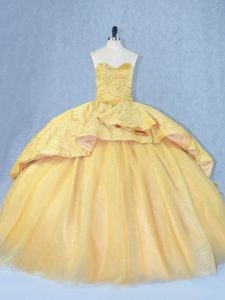 Chic Ball Gowns Gold 15 Quinceanera Dress Court Train Lace Up