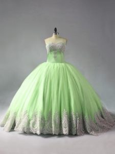 Court Train Ball Gowns Quinceanera Gowns Yellow Green Sweetheart Tulle Sleeveless Lace Up