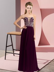 Burgundy Sleeveless Chiffon Lace Up Prom Gown for Prom and Party