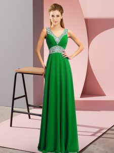 Floor Length Empire Sleeveless Green Prom Dresses Lace Up