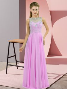 Dramatic Lilac Sleeveless Floor Length Beading Zipper Prom Dresses