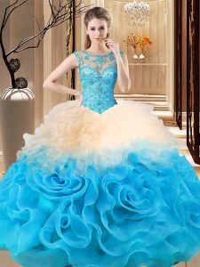 Simple Multi-color Scoop Neckline Beading and Ruffles Sweet 16 Quinceanera Dress Sleeveless Lace Up
