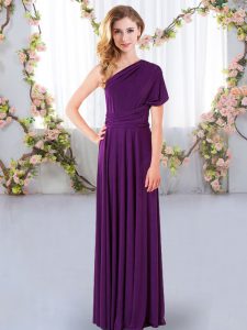 Lovely Chiffon One Shoulder Sleeveless Criss Cross Ruching Dama Dress in Purple