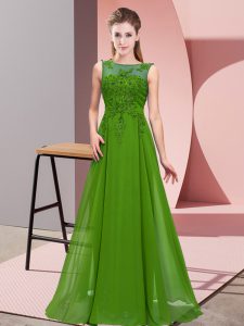 Shining Sleeveless Chiffon Floor Length Zipper Quinceanera Dama Dress in Green with Beading and Appliques