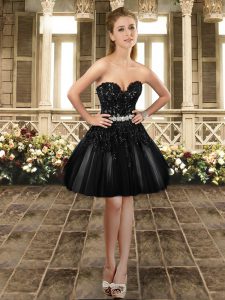 Sleeveless Taffeta Knee Length Lace Up Quinceanera Court Dresses in Black with Beading and Belt