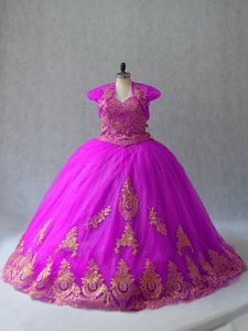 Flare Fuchsia Quince Ball Gowns Sweetheart Sleeveless Court Train Lace Up