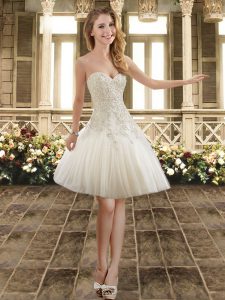 Dazzling Knee Length White Court Dresses for Sweet 16 Tulle Sleeveless Beading and Lace
