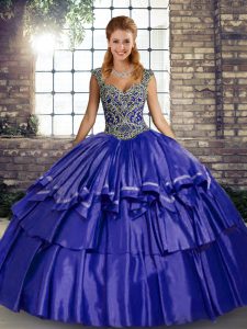 Top Selling Purple Straps Lace Up Beading and Ruffled Layers Sweet 16 Quinceanera Dress Sleeveless