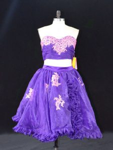 Two Pieces Homecoming Dress Purple Sweetheart Organza Sleeveless Mini Length Zipper