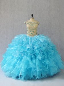 Baby Blue Lace Up Quinceanera Dress Ruffles Sleeveless Floor Length