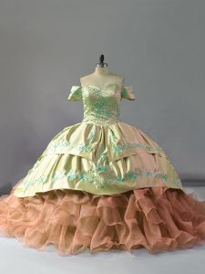 Multi-color Sleeveless Embroidery and Ruffles Lace Up Sweet 16 Dress
