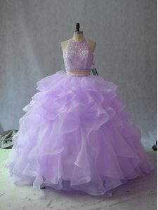 Unique Lavender Quinceanera Gowns Organza Sleeveless Beading and Ruffles