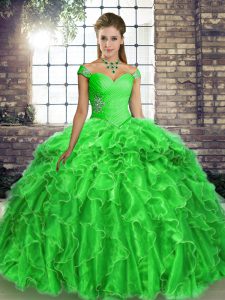 Ball Gowns Sleeveless Green Quinceanera Gown Brush Train Lace Up