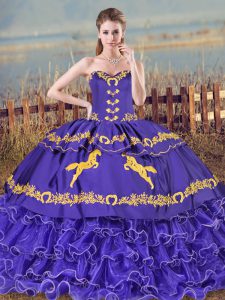 Modern Embroidery and Ruffled Layers Quinceanera Dress Purple Lace Up Sleeveless Brush Train