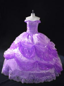 Dazzling Lavender Sweet 16 Quinceanera Dress Sweet 16 and Quinceanera with Beading and Appliques and Sequins Off The Shoulder Sleeveless Lace Up