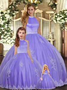 Elegant Ball Gowns Sweet 16 Quinceanera Dress Lavender Halter Top Tulle Sleeveless Floor Length Backless