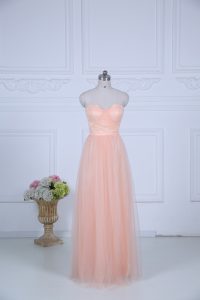 Tulle Sweetheart Sleeveless Zipper Ruching Dama Dress for Quinceanera in Peach