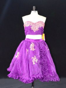Excellent Two Pieces Eggplant Purple Sweetheart Organza Sleeveless Mini Length Zipper