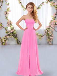 Rose Pink Lace Up Dama Dress for Quinceanera Ruching Sleeveless Floor Length