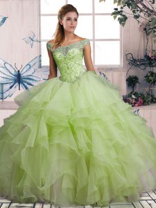 Decent Floor Length Ball Gowns Sleeveless Yellow Green Quinceanera Dresses Lace Up