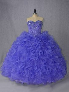 Lavender and Purple Quinceanera Gown Sweet 16 and Quinceanera with Beading Sweetheart Sleeveless Brush Train Lace Up