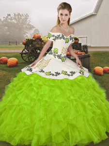Ball Gowns Ball Gown Prom Dress Yellow Green Off The Shoulder Organza Sleeveless Floor Length Lace Up