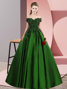 Green Satin Zipper Vestidos de Quinceanera Sleeveless Floor Length Lace