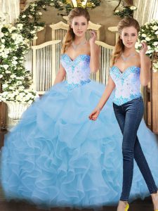 Eye-catching Sleeveless Lace Up Floor Length Beading and Ruffles Quinceanera Gown