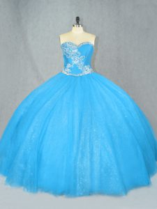 Fantastic Blue Sweetheart Lace Up Beading Ball Gown Prom Dress Sleeveless