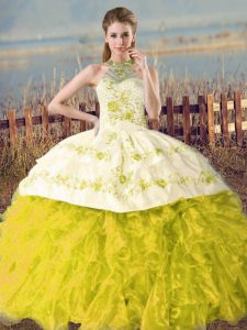 Hot Sale Organza Sleeveless Quinceanera Gown Court Train and Embroidery and Ruffles