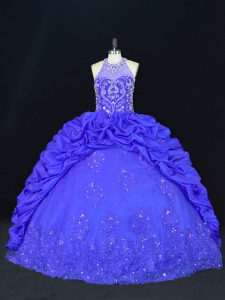 Glamorous Halter Top Sleeveless Lace Up Quinceanera Dress Royal Blue Taffeta