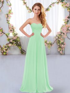 Apple Green Empire Sweetheart Sleeveless Chiffon Floor Length Lace Up Ruching Dama Dress