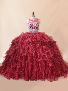 Customized Sleeveless Brush Train Zipper Beading and Lace and Appliques Vestidos de Quinceanera