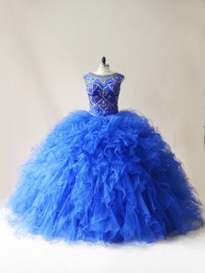 Floor Length Ball Gowns Sleeveless Royal Blue Quinceanera Gowns Lace Up